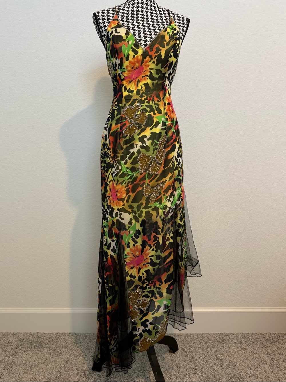 Night Moves Bright Multicolor Animal Print Beaded Cocktail Dress